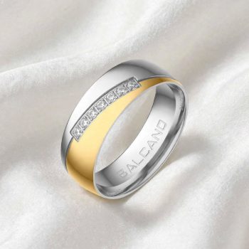   BALCANO - Regal / Nemesacél karika gyűrű 62 méret 18K arany bevonattal és cirkónia drágakövekkel 