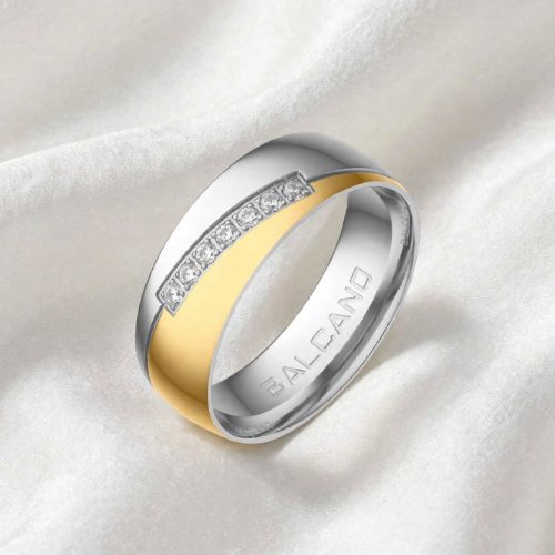 BALCANO - Regal / Nemesacél karika gyűrű 60 méret 18K arany bevonattal és cirkónia drágakövekkel