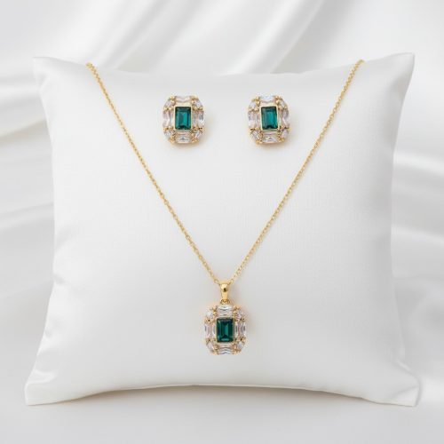 Xuping Emerald Majesty - Smaragd Elegancia Nyaklánc és Fülbevaló Szett