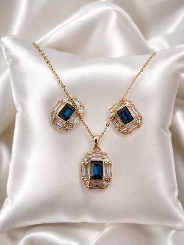 Xuping Emerald Majesty -  Elegancia Nyaklánc és Fülbevaló Szett. Kék